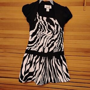 Byer Girl Black and White Zebra Pattern Dress